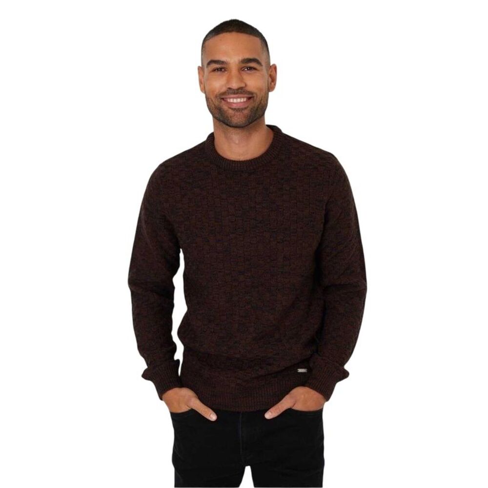 Threadbare Mens Oldcastle Ribbed Crew Neck Long-Sleeved Sweater Top / Black/Brow